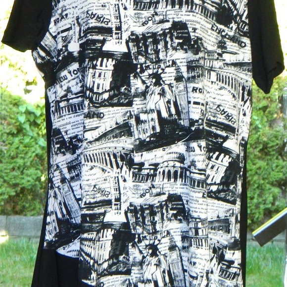 2 for/ $25 Red Coral Global Landmarks Graphic Asymmetrical Blouse Size-XL - Picture 3 of 14